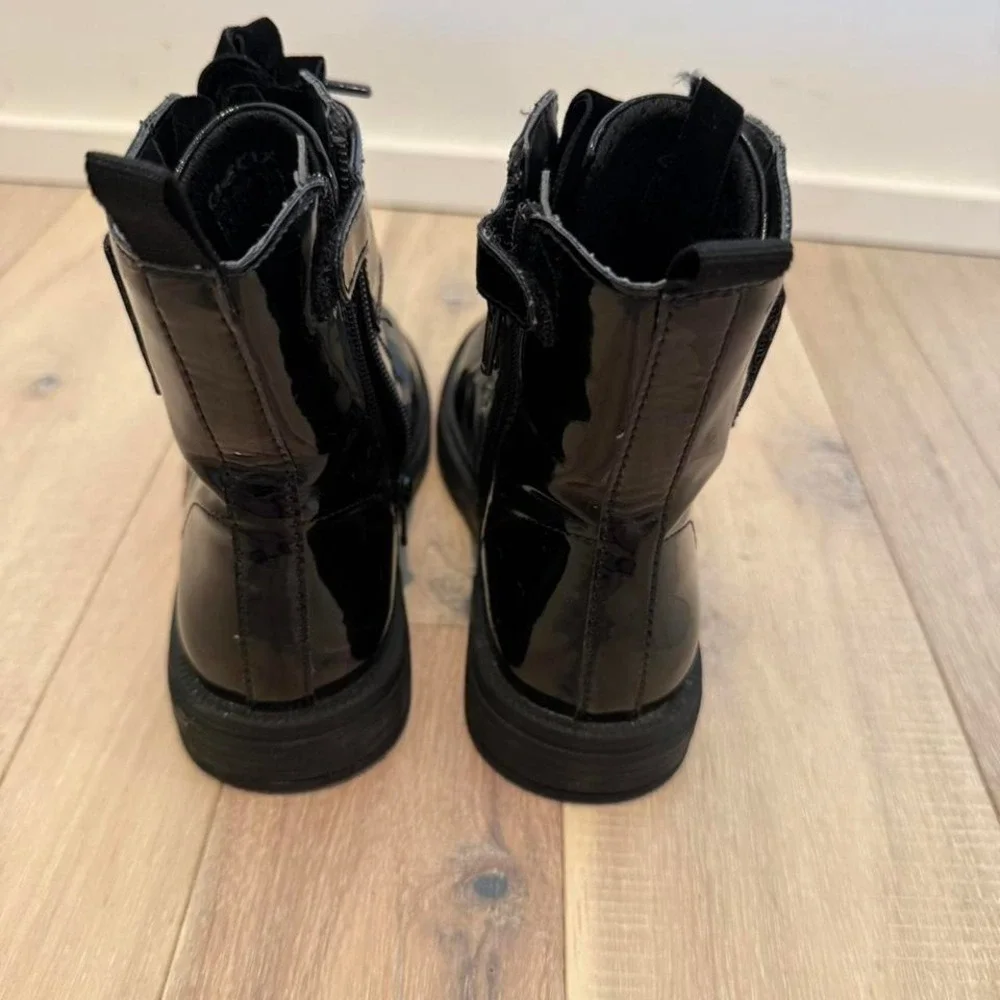 Kids GEOX black patent leather boots Sz 12y  #leather #boots